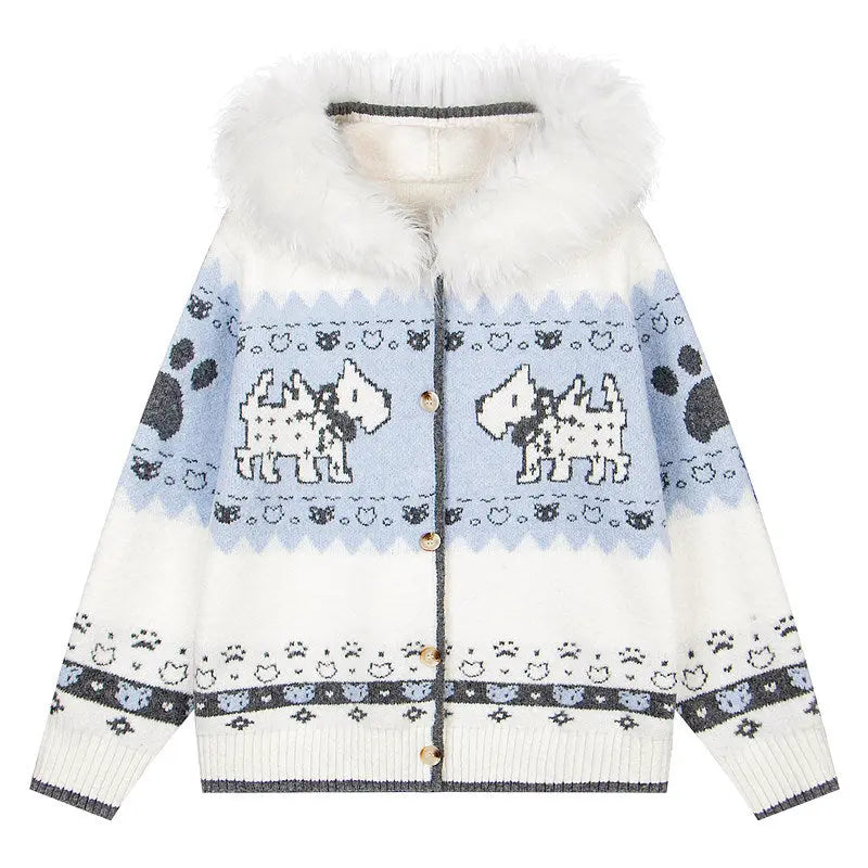 American Vintage Fair Isle Hooded Knit Cardigan Sweater