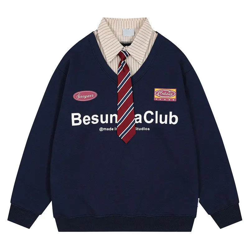 College Style Fleece-Lined Layered Collar Sweatshirt