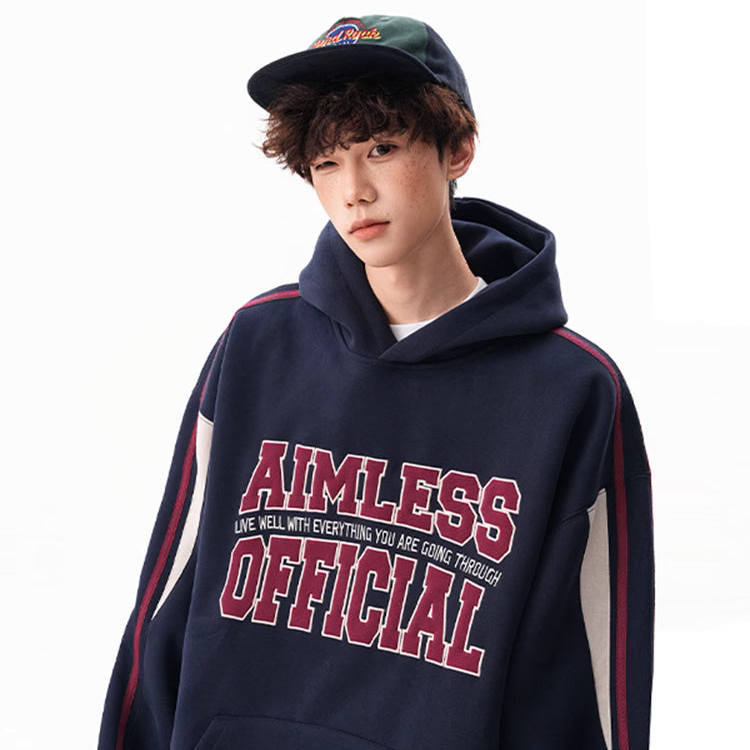 American Varsity Style Navy Blue Letter Patch Hoodie