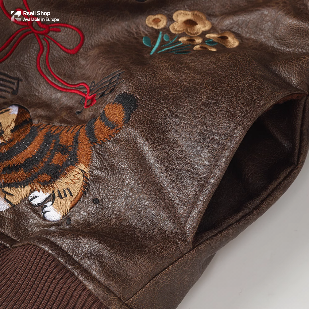 Vintage Cat Leather Jacket  Unisex Warm Coat