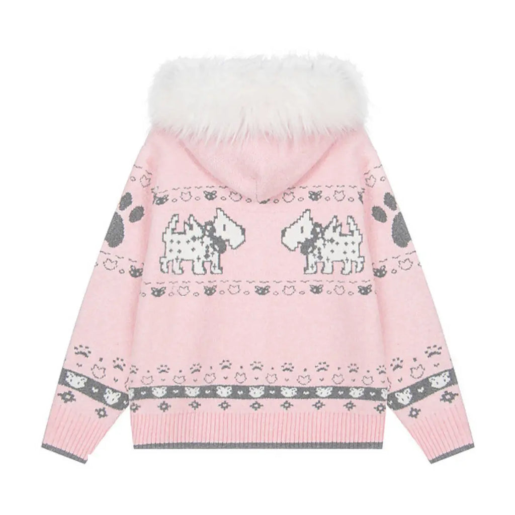 American Vintage Fair Isle Hooded Knit Cardigan Sweater