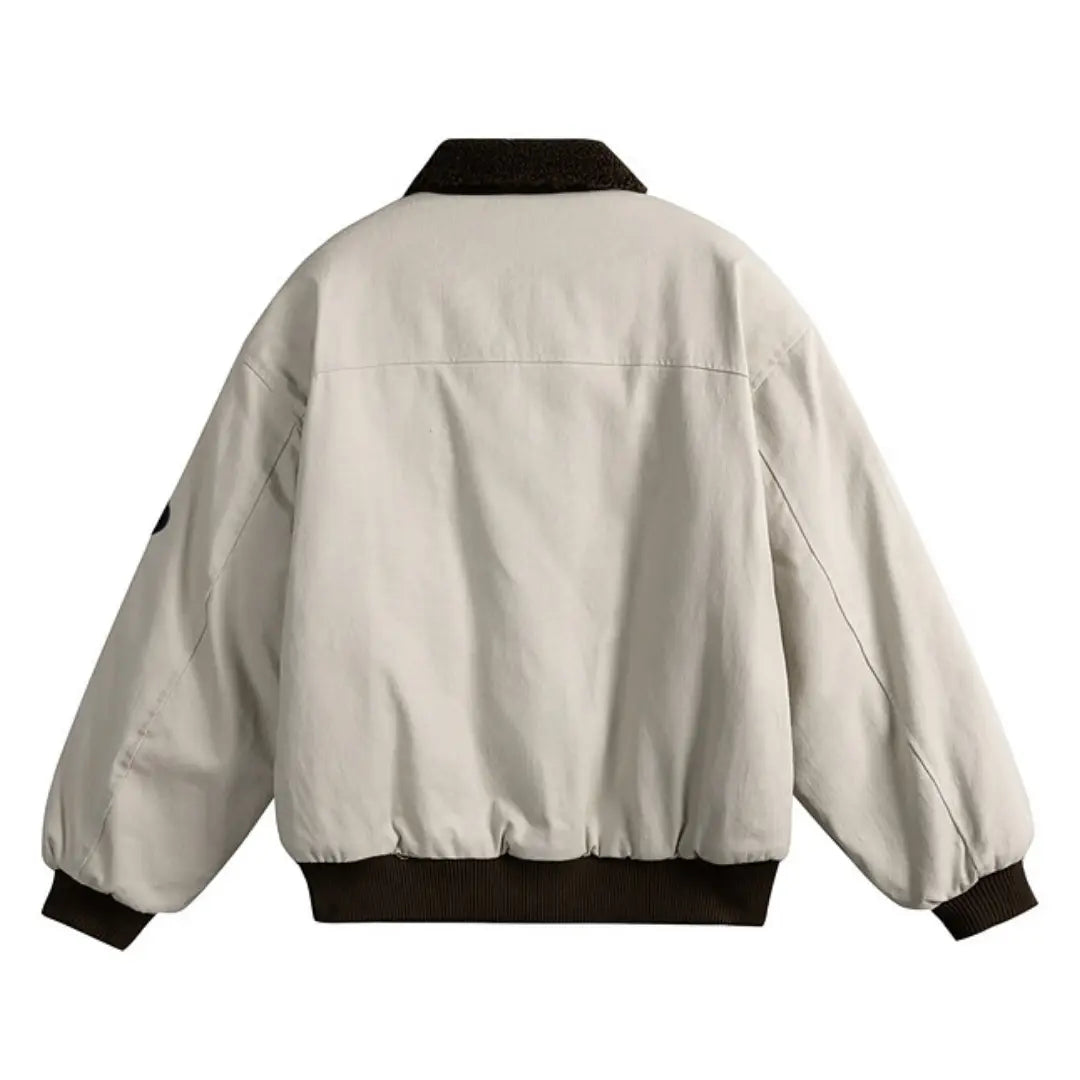 European & American Letter Embroidered Sherpa Collar Padded Jacket