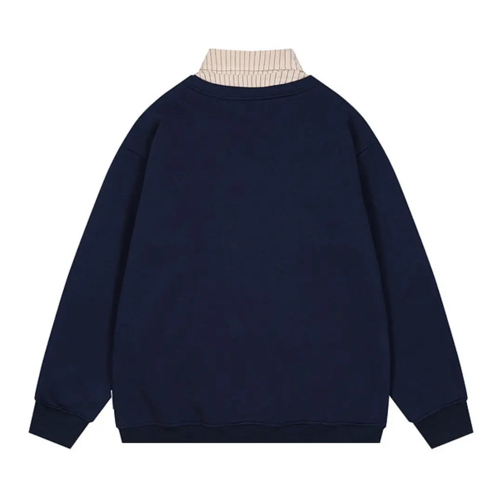 College Style Fleece-Lined Layered Collar Sweatshirt